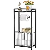 Freestanding Toilet Paper Holder with Storage Shelf – Bathroom Tissue Stand with Space for Phone, Tablet, and Magazines – All-in-One Toilet Roll Dispenser and Organizer