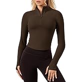 QUEENIEKE Women's Cropped Workout Jacket Half Zip, BBL Compression Long Sleeve Athletic Shirt Pullover Top Gym Thumb Holes
