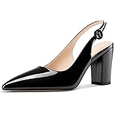 NobleOnly Women's Close Pointed Toe Block Heel Pumps Slingback Pumps Chunky Heel Slip-on Casual Party Dress Pumps 3.2 Inches Heels