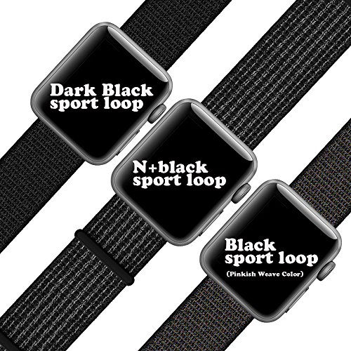 QIENGO Qifit New Nylon Sport Loop with Hook and Loop Fastener Adjustable Closure Wrist Strap Replacment Band for iwatch Apple Watch Series 1 /2 / 3,38mm,Black ( Pinkish Weave Color in ) - Thumbnail 6