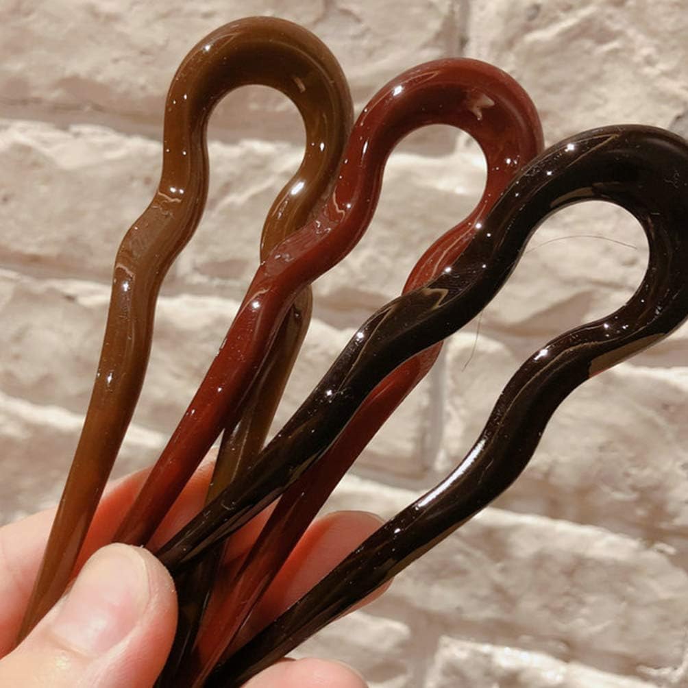FRCOLOR 5pcs French Hair Fork Celluloid Chignon Hair Pins Hair Updo U-Shaped Hairpins Braid Twist Bobby Pins for Buns - Image 5