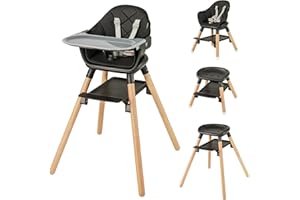 BABY JOY Baby High Chair, 6 in 1 Convertible Wooden High Chair for Babies & Toddlers with Adjustable Legs, Double Removable T