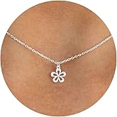 BSGRL Silver Necklace - 14K White Gold Plated Dainty Cowboy Boot Flower Starfish Hummingbird Star of David Lotus Italian Horn Pendant Necklace for Wmen