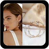 Iaceble Boho Pearl Hoop Earrings Large Circle Pearl Earrings Pearl Bead Hoop Earrings Vintage Open Circle Earrings Jewelry for Women