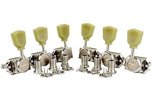 Guyker 6Pcs Guitar Locking String Tuning Pegs (3R + 3L) – 1:15 Vintage Deluxe Style Tuners Key Machine Heads Set with Keystone Knob Replacement for Les Paul Style Electric or Acoustic Guitar - Nickel