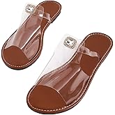 GORGLITTER Women's Clear Flat Sandals Glitter Rhinestone Dressy Sandals Open Toe Cut Out Transparent Slide Sandals