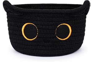 Hkojewp Small Storage Basket, Black Cat Cotton Rope Baskets Woven Blasket for Nursery, Blanket Basket Baby Toy Storage Organi