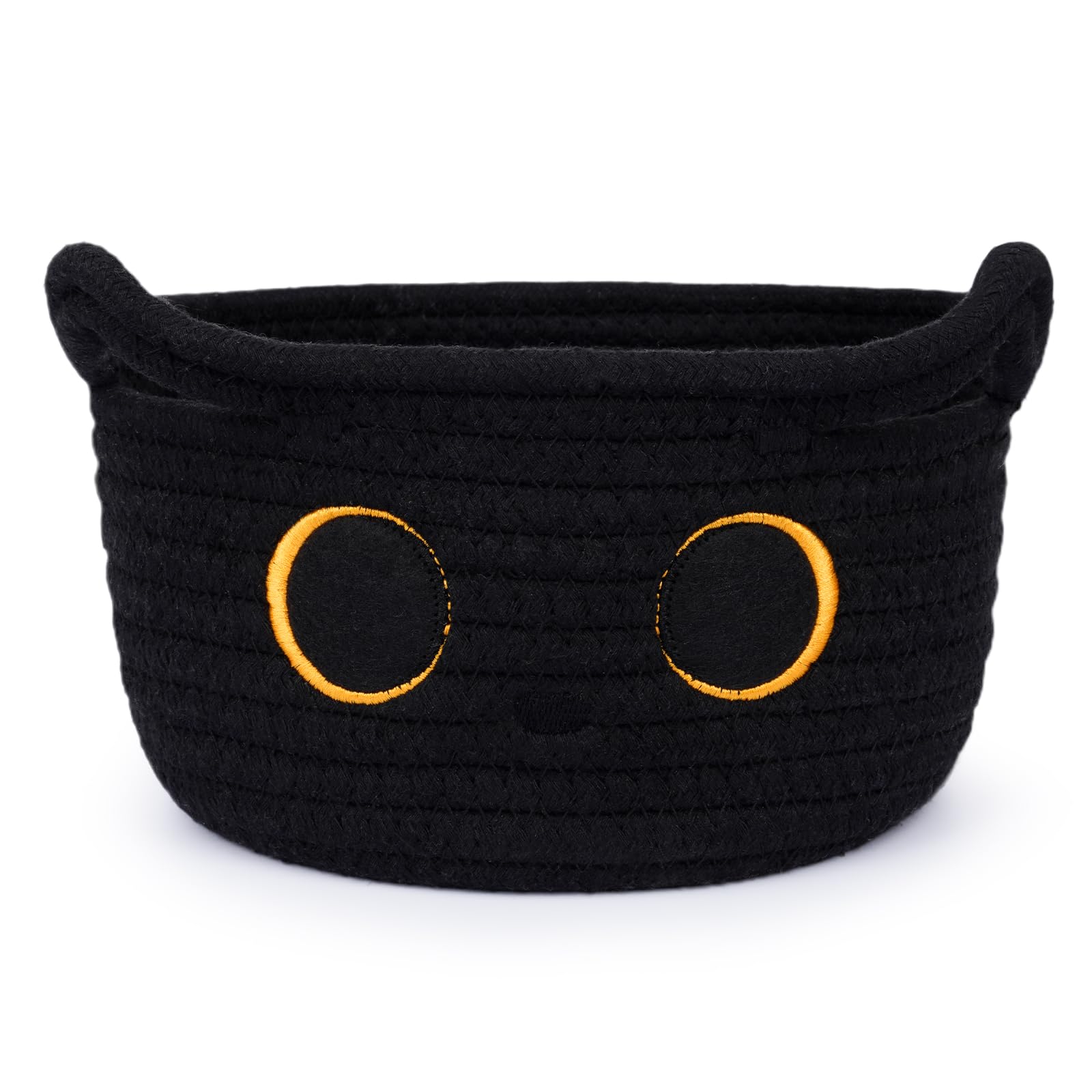 Photo 1 of Hkojewp Small Storage Basket, Black Cat Cotton Rope Baskets Woven Blasket for Nursery, Blanket Basket Baby Toy Storage Organizer With Ears for Gifts Cat Dog Bin Toys 8.5×4.5 inches
