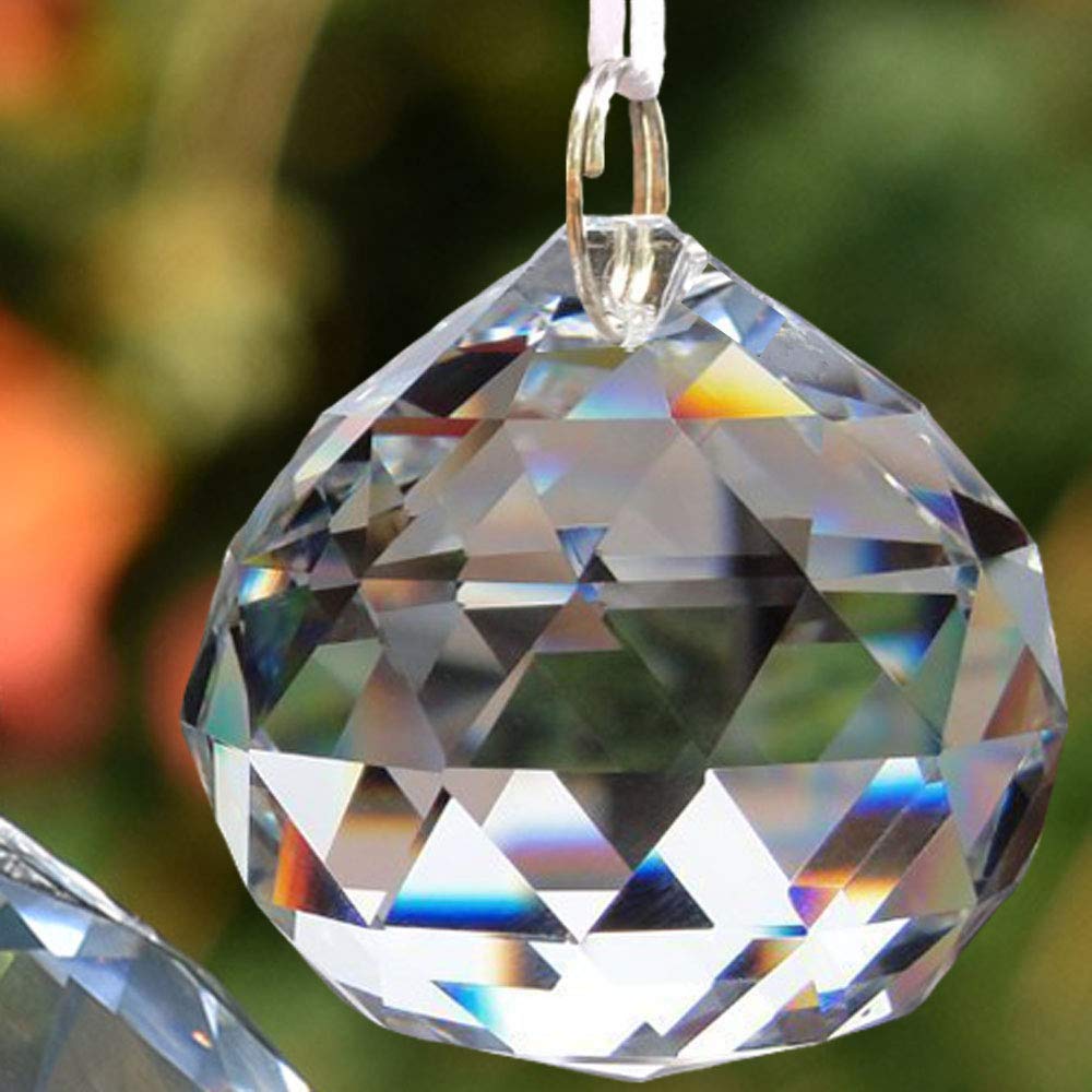 EasyBravo 50mm Clear Crystal Ball Prisms Feng Shui Suncatcher Decorating Hanging Faceted Prism Balls + Hanging Kit