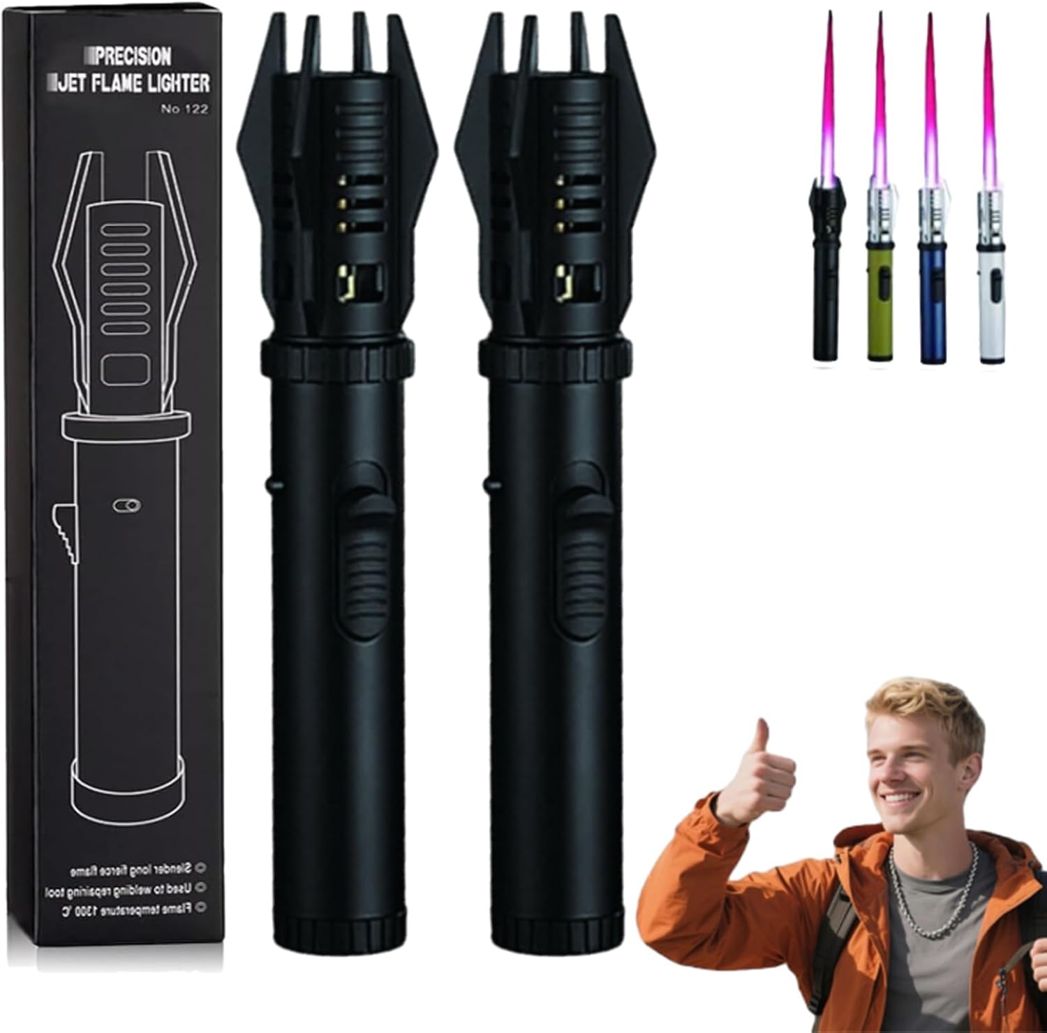 Lux Blaze Lighter, Luxblaze Plasma Lighter, Adjustable Windproof Torch Lighter with Safety Lock, High-Heat Outdoor Flame for Camping, BBQ, Candles, Welding, Baking, Outdoor Cooking (Black2pc)