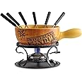 Artestia 2.11-Quart Ceramic Fondue Pot Set for Cheese, Chocolate Melting Pot with 6 Fondue Forks and Swiss Vintage Pattern, Perfect for 6 People, 10 Piece