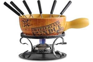 Artestia 2.11-Quart Swiss Design Ceramic Fondue Pot Set for Cheese, Chocolate Melting Pot with 6 Fondue Forks and Swiss Vinta