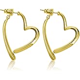 Heart Hoop Earrings for Women, 14K Gold Plated Huggie Heart Earings - 40x50mm Lightweight Hypoallergenic Hearts Shaped Earrings, Romantic Gift for Valentine's Day & Date Night