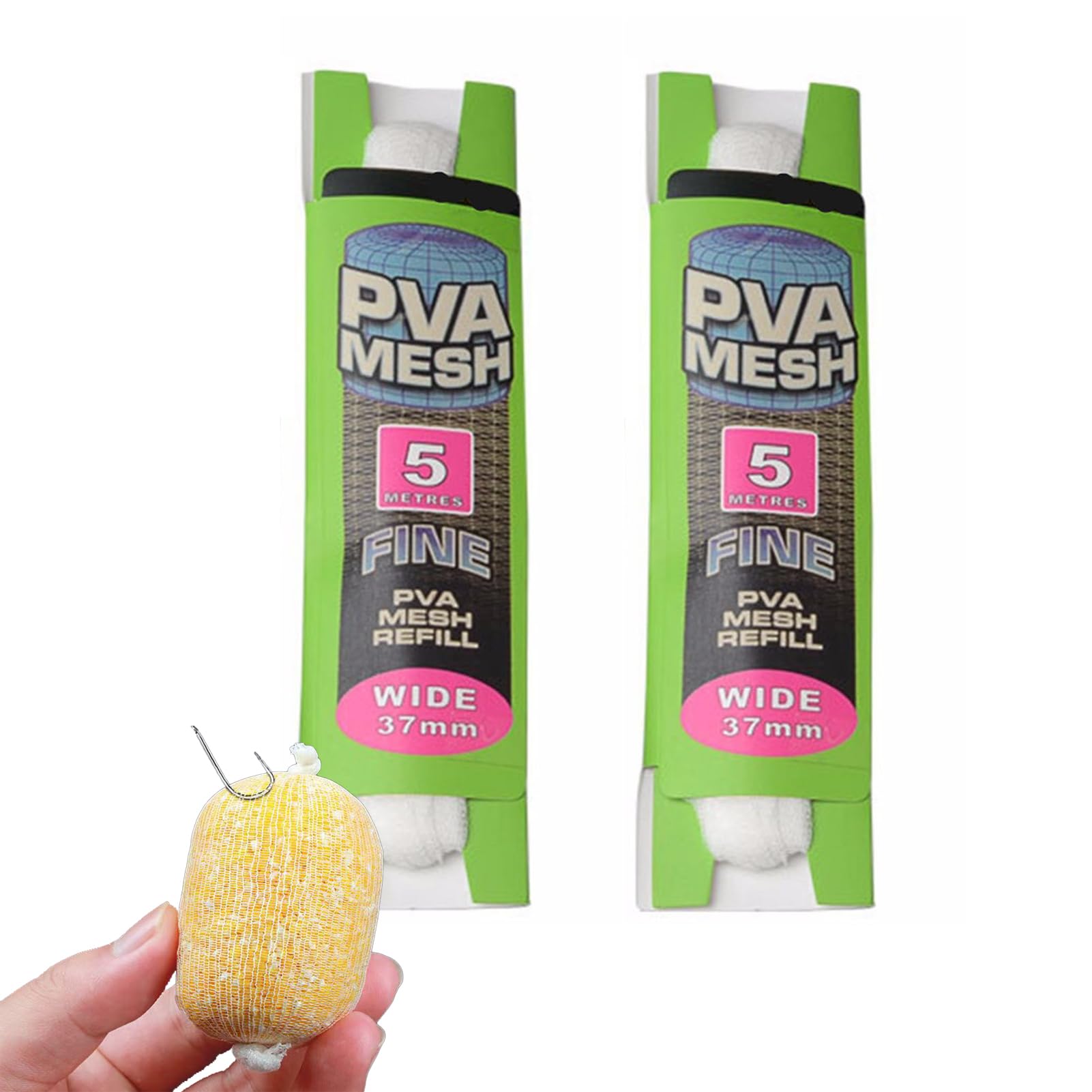 2 Pcs PVA Fishing Meshes Refill, 37MM X 5M Pva Bags Carp Fishing Accessories Fast Melt Water Soluble Carp Bait Pva Mesh Bags for Boilie, Bait, Feeding Rig