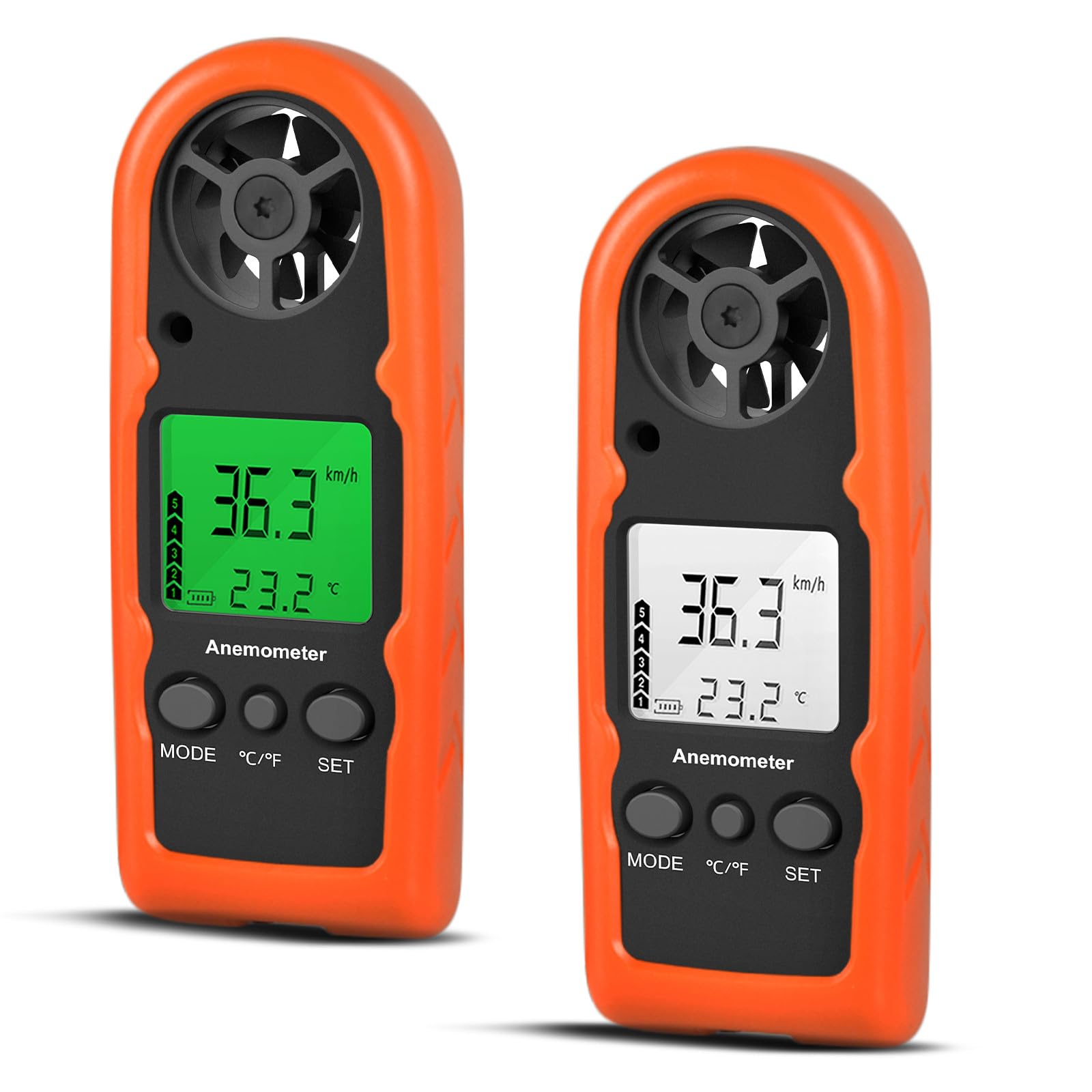 Anemometer Handheld - BTMETER Digital Wind Speed Meter Gauge 2 Pack with Thermometer Temperature Backlit for HVAC CFM Shooting Boat, High Precision Accuracy +/- 5% 2℃