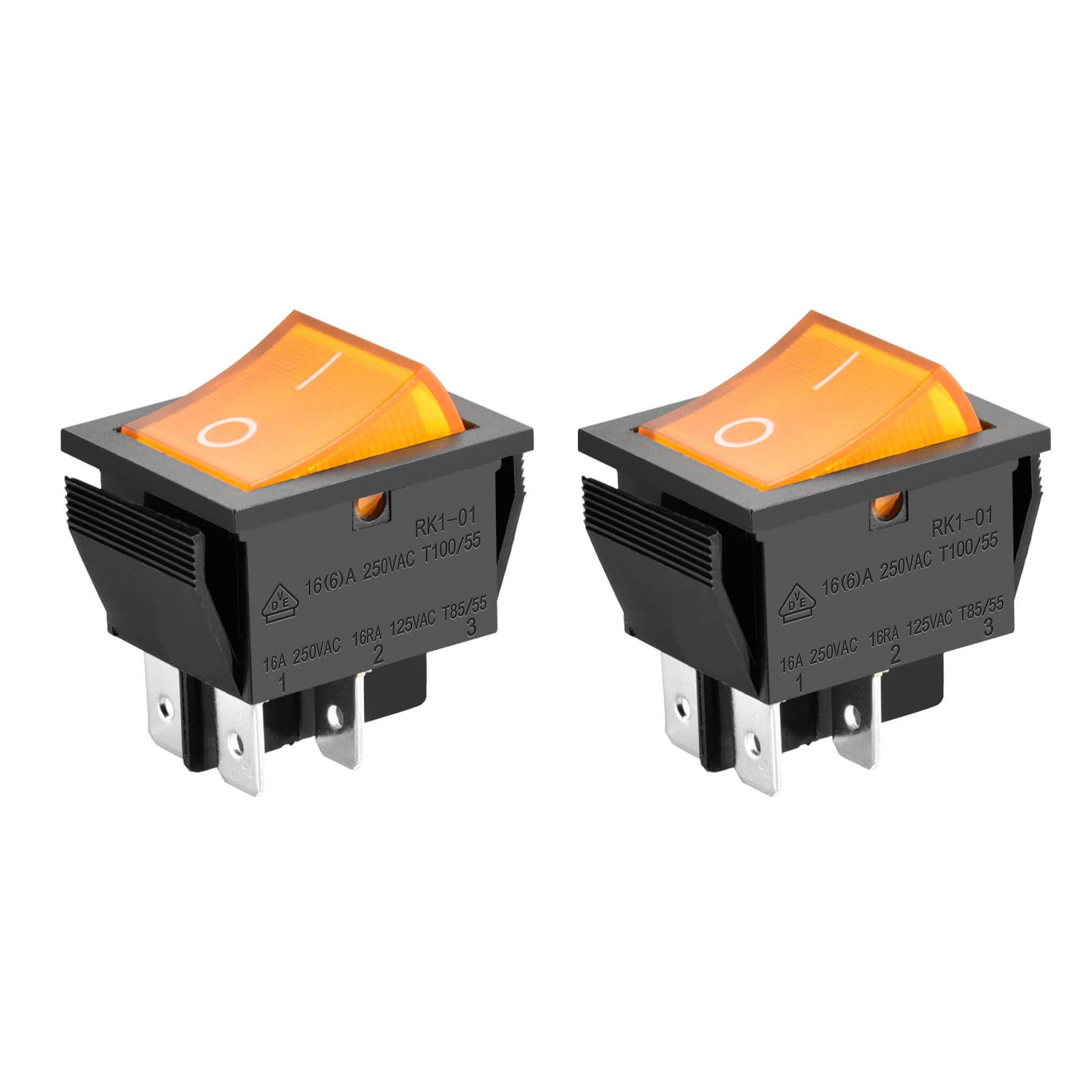 Heschen Rocker Switch ON-OFF DPST 4 Terminals Yellow light 16A 250VAC 2Pack