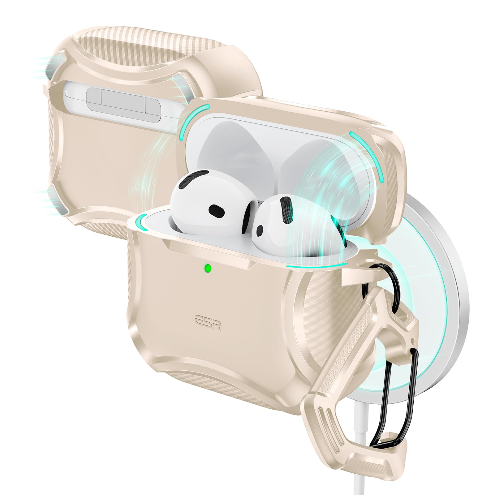 Photo 1 of ESR for AirPods 4 Case, Compatible with AirPods 4th Generation Case (2024), Compatible with MagSafe, Powerful Drop Protection, Magnetic Lid, Cyber Series, Desert Titanium