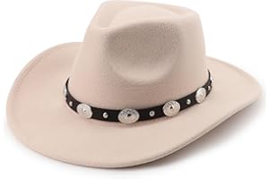 DRESHOW Glitter Cowboy Hat Classic Western Rhinestone Cowgirl Hat Outdoor Wide Brim Retro Felt Fedora Hats Rolled up Caps