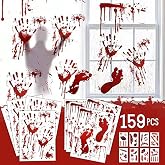 159 PCS Halloween Decorations, 8 Sheets Terror Bloody Handprint Footprint Window Stickers, 8 Sheets Tattoo Stickers, Halloween Party Indoor/Outdoor Decoration,Spooky Wall Decal and Floor Stickers