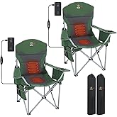 Nice C Heated Camping Chair with Battery, Heated Outdoor Sports Chair, Folding Chairs, with Cooler Bag, Cup Holder, Carry Bag, 10000 mAh Power Bank Included (Green&Grey, Set of 2)