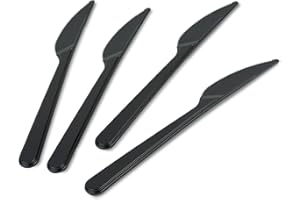 PLASTICPRO 50 Pack Heavy Weight Plastic Knives Black Disposable Knives Plastic Cutlery Set