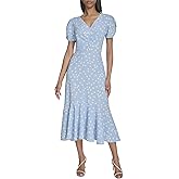 Halston Womens Short Sleeve Center Ruched Printed Dress