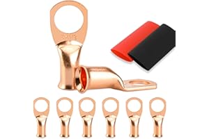 HOUSUN Battery Cable Ends, 8PCS 8 Gauge Wire Connectors 1/2 Copper Wire Lugs, Bare Copper Eyelets with Heat Shrink Tubing