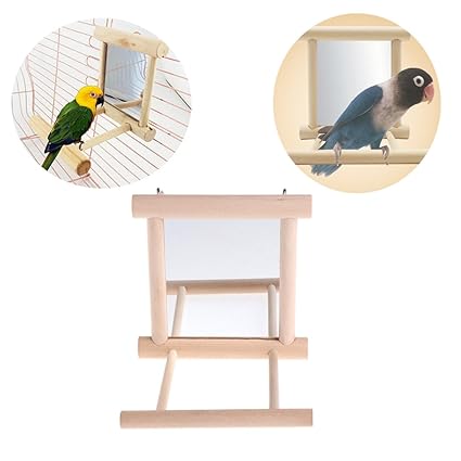 Cold Toy Haustier-Vogel-Spiegel-hölzernes Spiel-Spielzeug mit Stange für Papagei Budgies Parakeet Cockatiel Conure-Fink Loveb