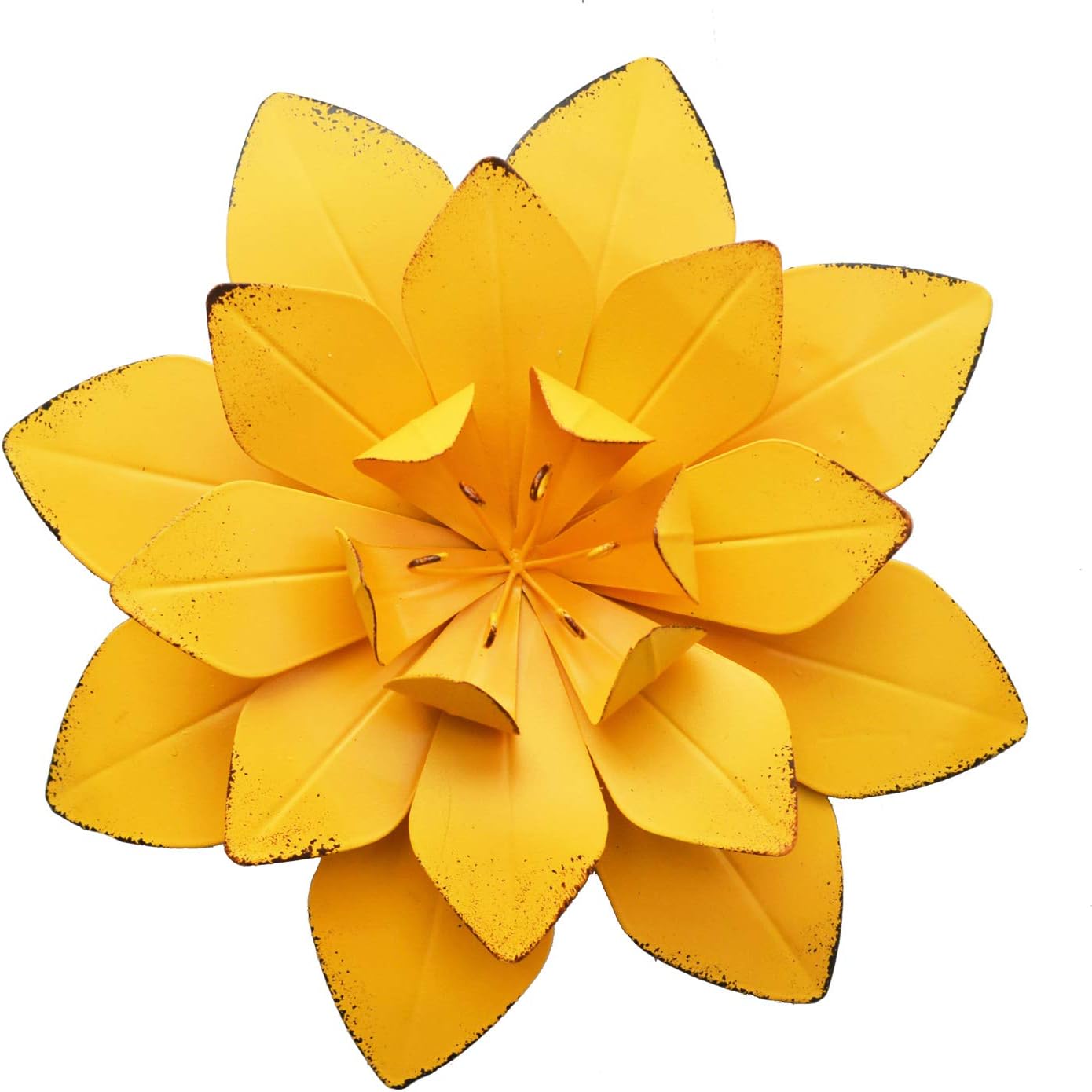 Plaques & Wall Art - GIFTME 5 Yellow Metal Layered Flower Wall Decor for Bathroom Livingroom Garden Indoor or Outdoor Wall Sculptures(10X2 inch)