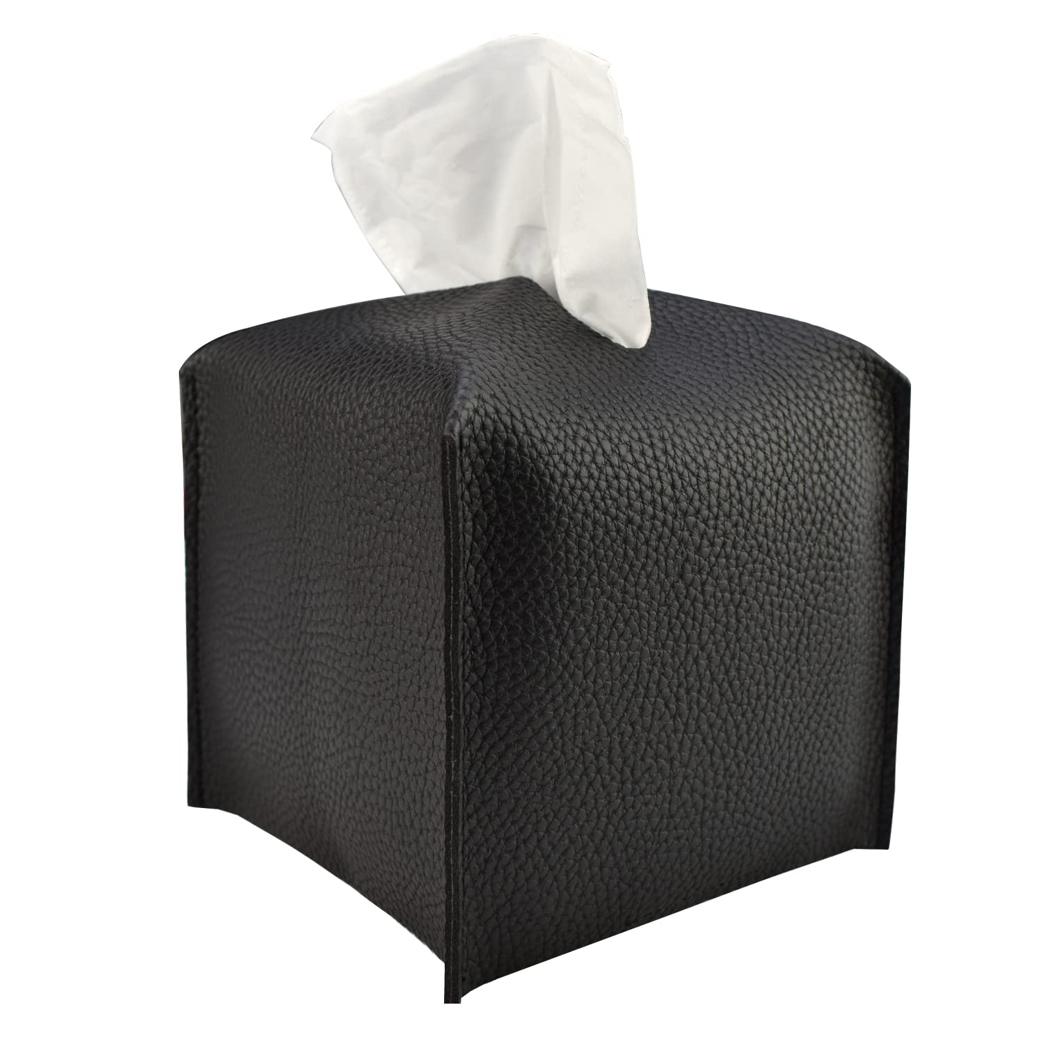 Ulife Mall Tissue Box Cover, Modern PU Leather Square Tissue Box Holder Delicate Decorative Tissues Dispenser Cube Napkin Organizer Holder for Bathroom Night Stands Office Desk & Car(Black)