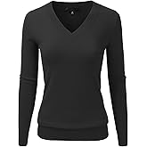 EIMIN Women's Long Sleeve V-Neck Slim Fit Pullover Soft Knit Top Sweater (S-XL)