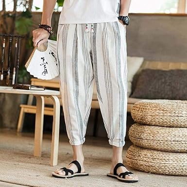 striped linen cropped pants