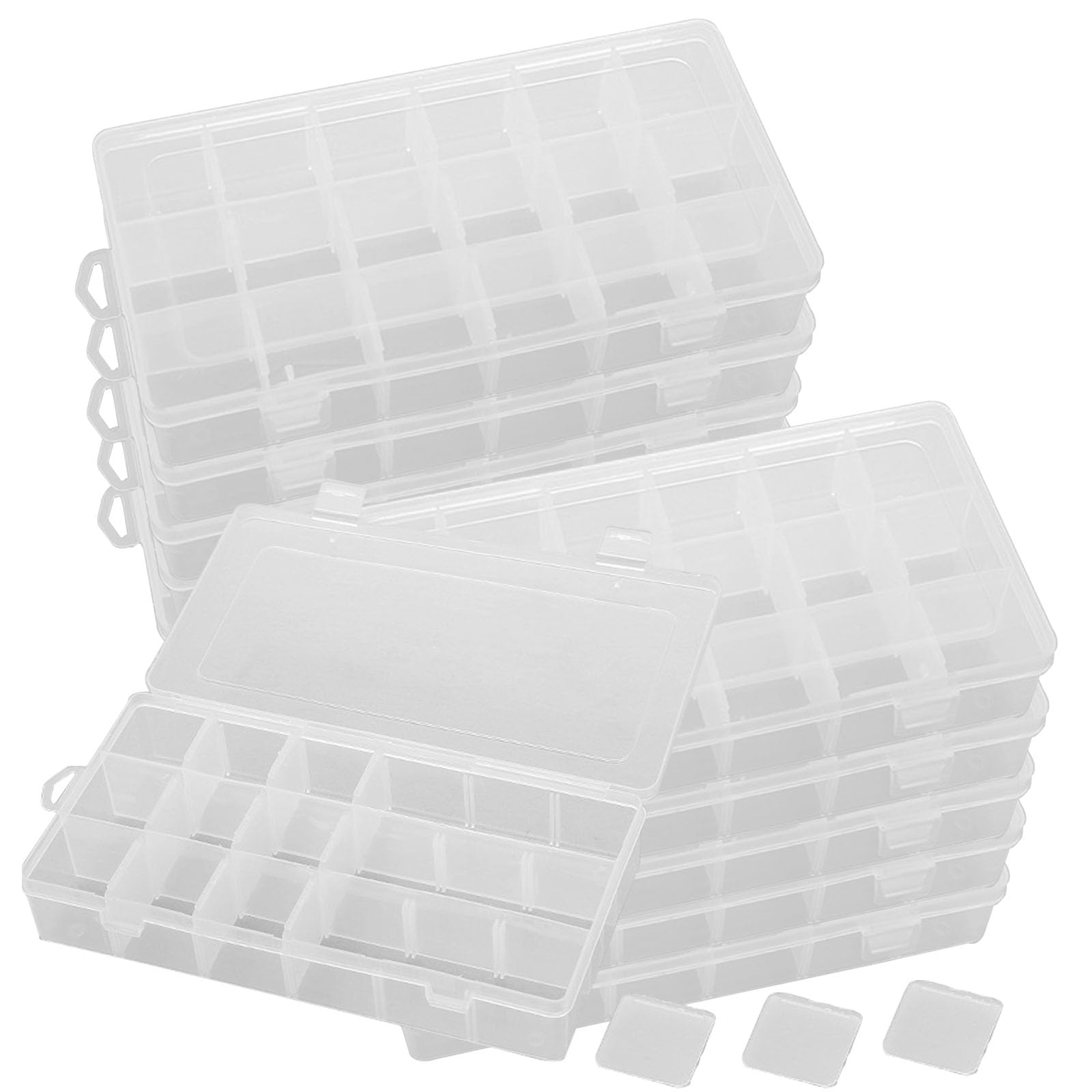 ZOENHOU 10 Pack 18 Grids Plastic Bead Storage Box, Clear Stackable Craft storage Boxes with Adjustable Dividers, Removable Plastic Storage Organiser for Earring Jewelry