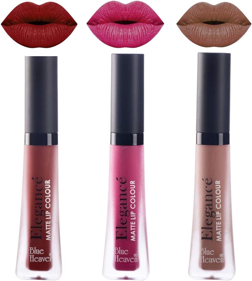 ONELOOK Blue Heaven Elegance Matte Lip Colour Waterproof, Combo, Pack of 3 (Shades-1, 8, 11)