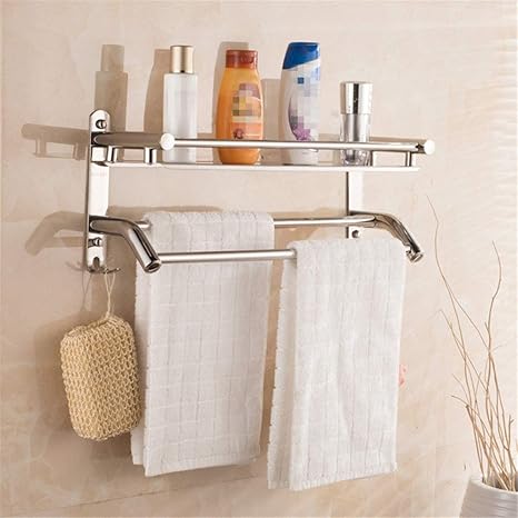 Amazon 浴室用ラックバスルームラックバスルームキッチンラック 収納ラック 錆びないフックウォールマウント付き防水ステンレスラック タブ シャワーラージコーナーバスケット2層 お風呂 浴室 台所 防錆 防水キッチン バス用品 水切りラック Color Silver Size