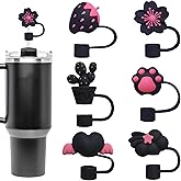 Mocbovni 6Pcs 3D Straw Toppers, Strawberry Flower Heart, Fit 0.4in/10mm Straws, Soft Silicone Straw Covers, Compatible with Stanley Cup 30&40 Oz, Reusable Caps Dust-Proof Accessories for Water Bottle