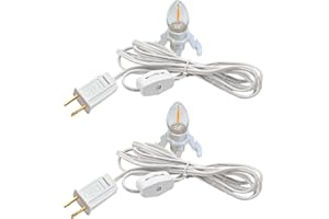 AUSTIN COAST 2 Pack Accessory Cord with 2 C7 Led Light Bulb Candelabra-Base E12 Socket White Cord with On/Off Switch Plugs for Holiday Decorations Christmas Village House