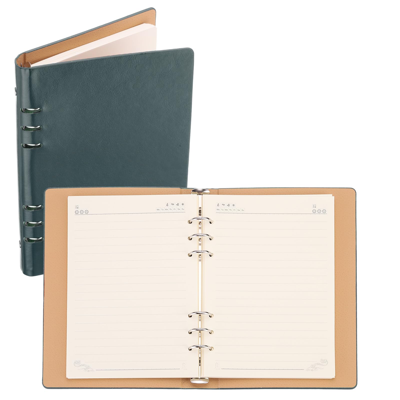 PATIKIL 6 Ring Binder Cover, A5 Leather Notebook Binder Mini Refillable Loose Leaf Personal Planner with 80 Sheets Paper, Green
