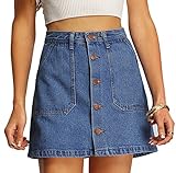 SheIn Women's Button Front Denim A-Line Short Skirt