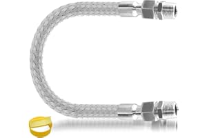 QNHEAY Industrial Grade Compressor Jumper Hose, 3/4" NPT Male Compression Adapter 20" Length Flexible Whole body Stainless Steel Metal Hose with Rotate Freely Fittings 2PCS and Thread Seal Tapes