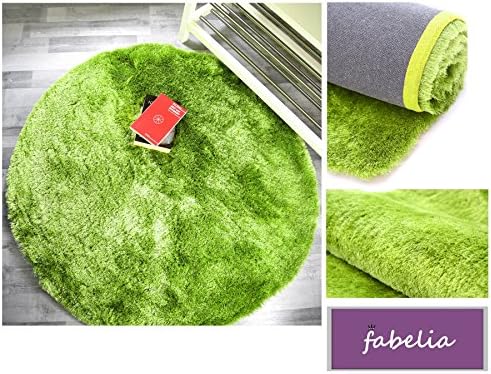 Elegant High Pile Shaggy Modern Style Rug "Gentle Luxury", Apple-Green / Smoothie, 160 cm round