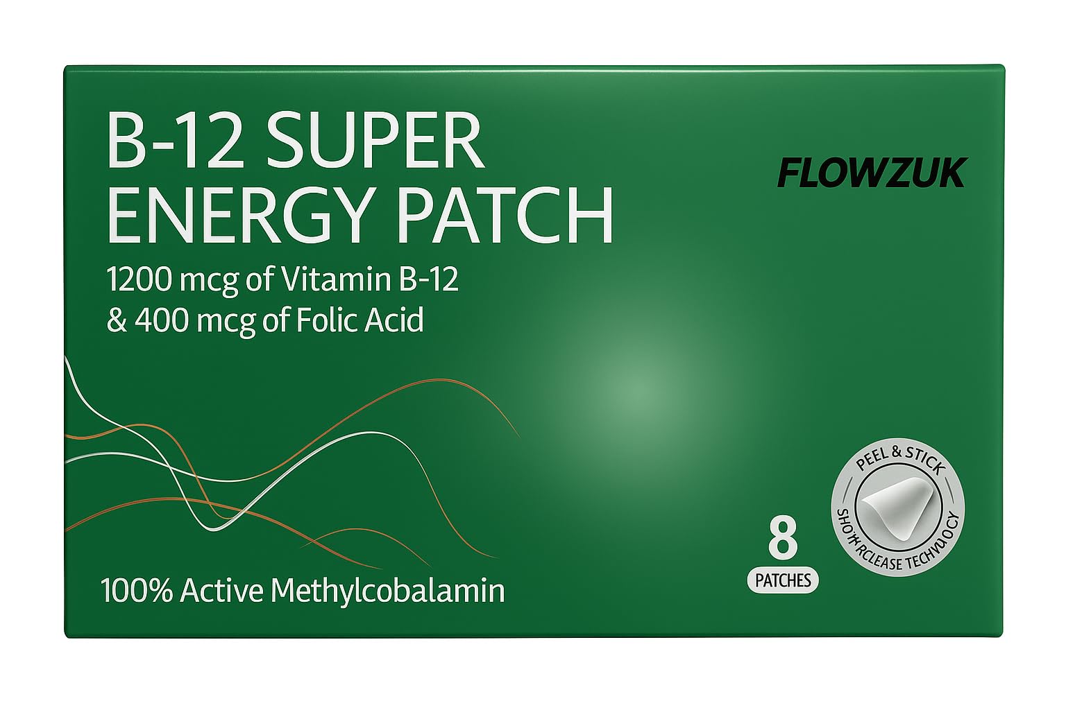 Flowzuk Vitamin B12 Patches with Folic Acid – Pack of 8 – Easy-to-Use Wellness Patches