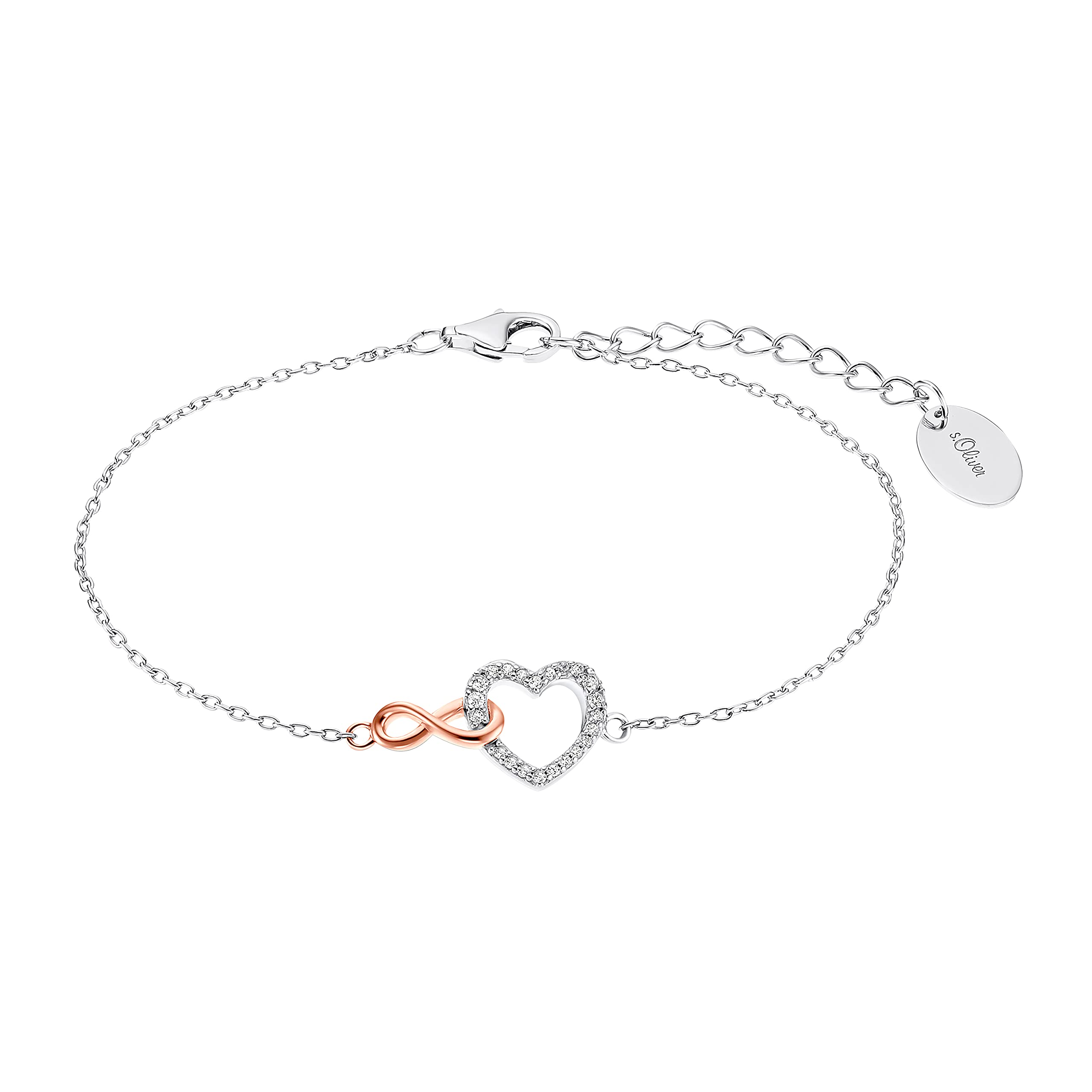 s.Oliver bracelet 925 Sterling silver woman bracelet, with zirconia synth., 17+3 cm, bicolor, Infinity, comes in jewelry gift box