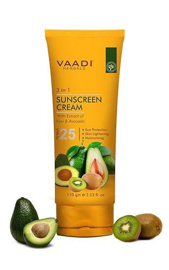 VAADI HERBALS Sunscreen Cream SPF-25 with Extracts of Kiwi and Avocado (110 Gms)