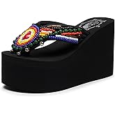 HUASON Womens Platform Wedge Flip Flops Chunky High Heel Sandals Beach Thong Heeled Sandal Slippers for Women