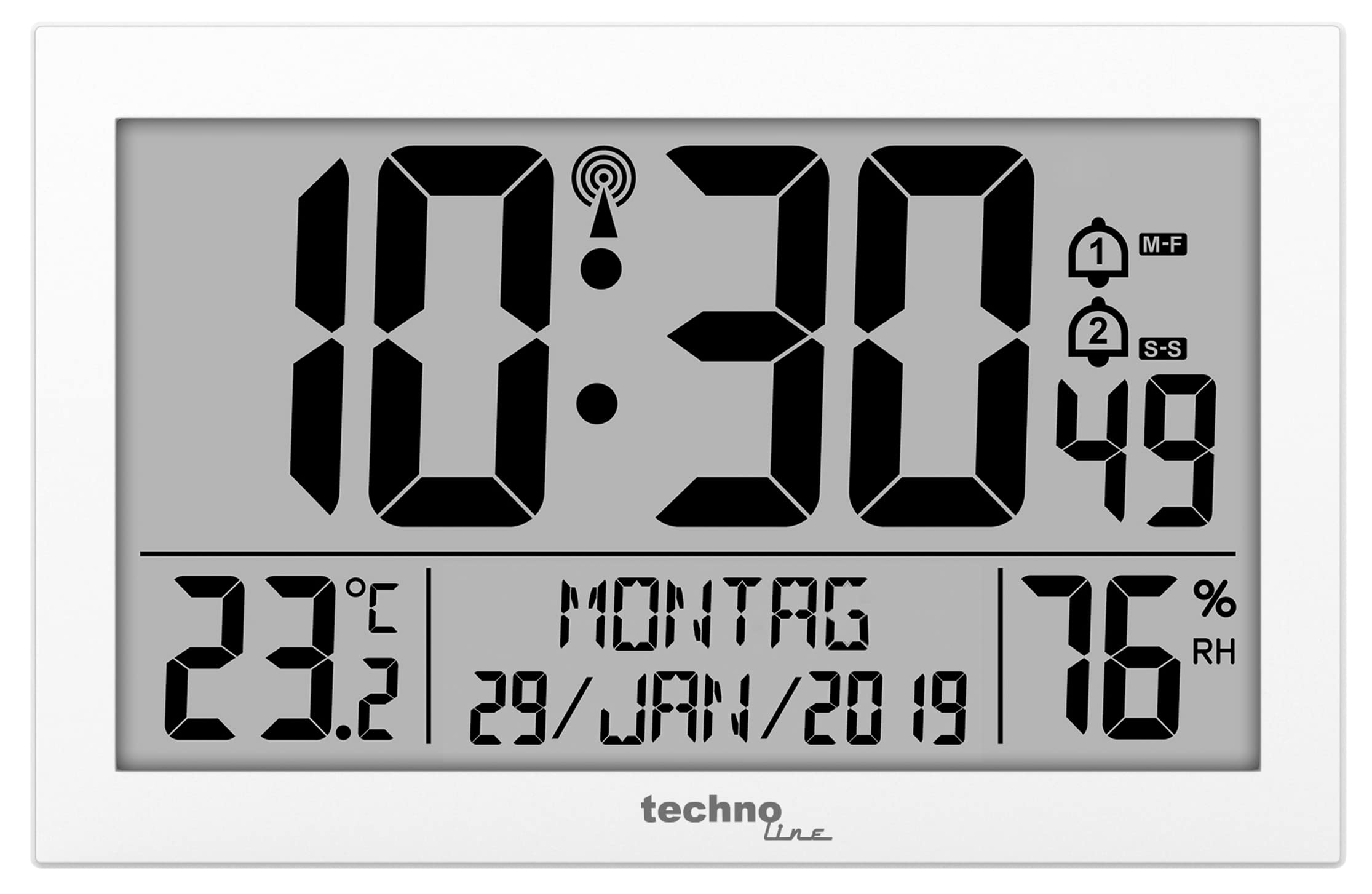 Technoline WS 8016 WS8016WEISS Modern Digital Radio Wall Clock with Temperature Display, Plastic, White, 225 x 143 x 24 mm