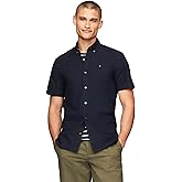 Tommy Hilfiger Men's Short Sleeve Regular Fit Stretch Oxford Shirt Collection 2024, Small, White