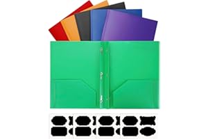 Two Pocket Folder, 12 Pcs Colored Plastic Folder with Sticky Tabs, File Folders with Fasteners, Folder with Pockets for Schoo