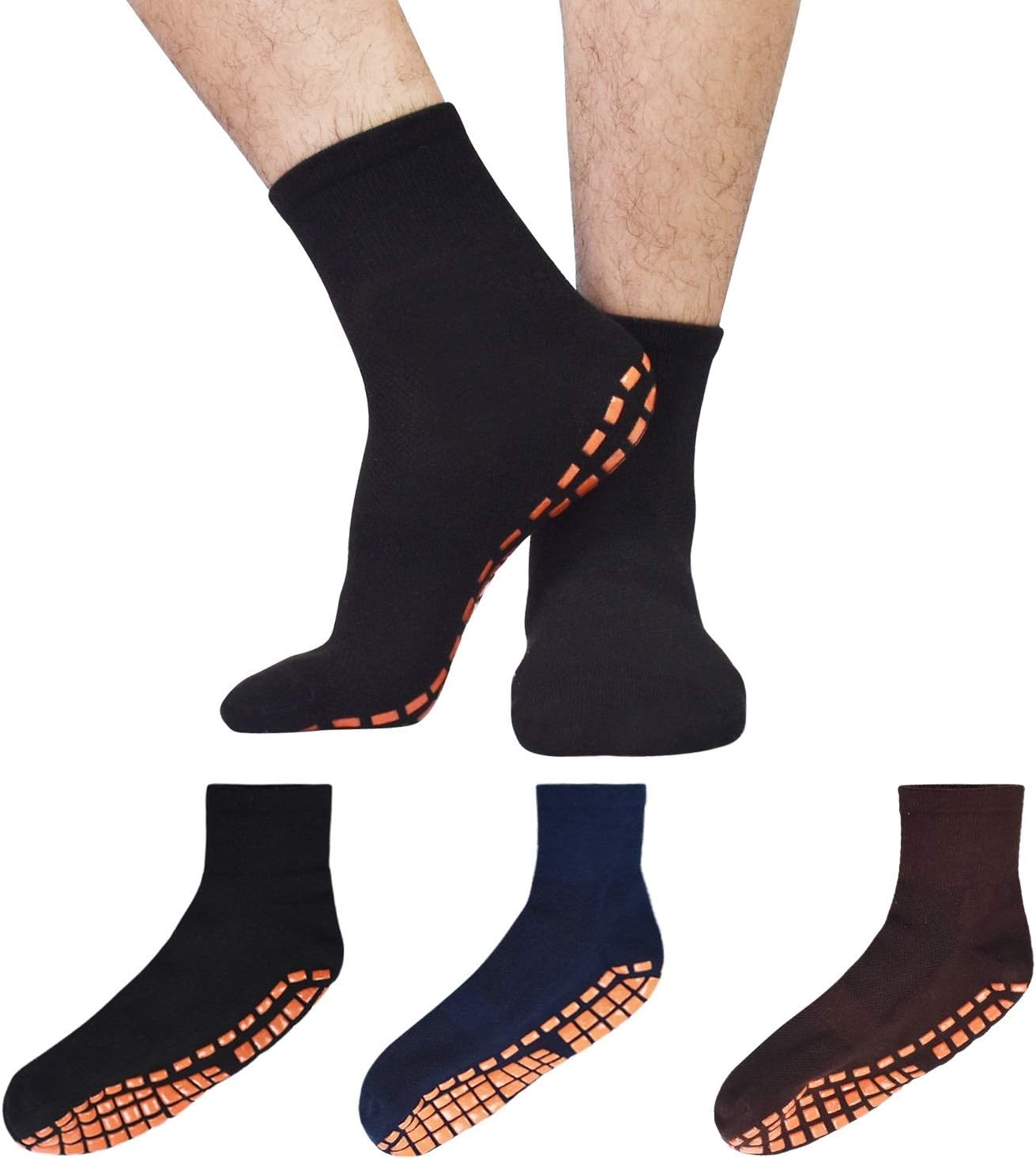 Socks for Men Non Slip House Socks with Grips 3 Pairs AntiSkid Yoga