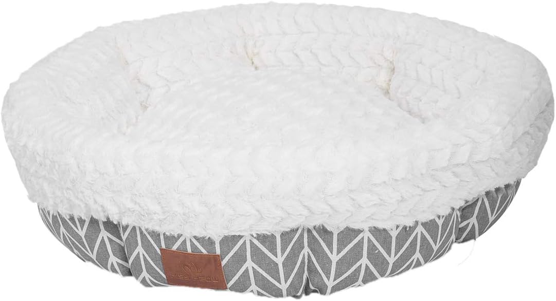 Miss Meow Cat Cave Bed and Round Bed for Indoor Cats,Warming Fluffy Calming Tent Bed for Small and Large Cats,Machine Washable and with Slip Resistant Bottom, Ultra Soft Plush Cushion for Cats Puppy Small Dogs Sleeping
